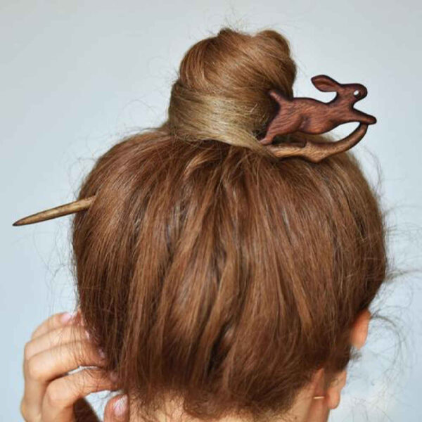 Holz-Haarnadel Handgefertigt Matter Kaninchen-Design Große Größe