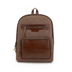 Brauner Leder- und Canvas-Rucksack für Damen – Modell Nina