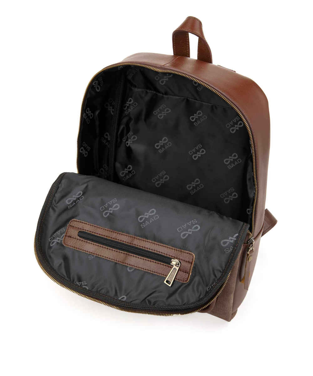 Brauner Leder- und Canvas-Rucksack für Damen – Modell Nina