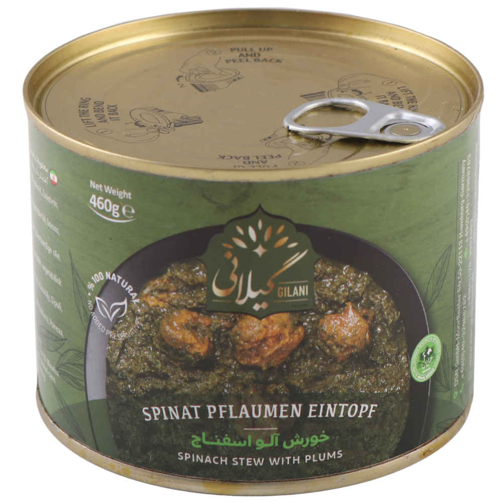 Khoresh Aloo Esfenaj – Persischer Spinat- und Pflaumen-Eintopf, in Dosen (Packung mit 5)