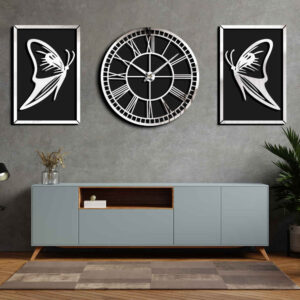 Moderne 3-teilige Wanduhr-Set Schmetterling