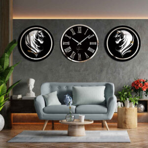 Moderne 3-teilige Wanduhr-Set Pferd