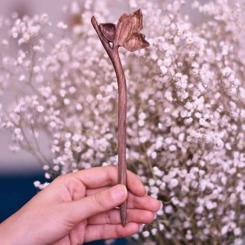 Holz-Haarnadel Handgefertigt Matter Blatt-Design Große Größe