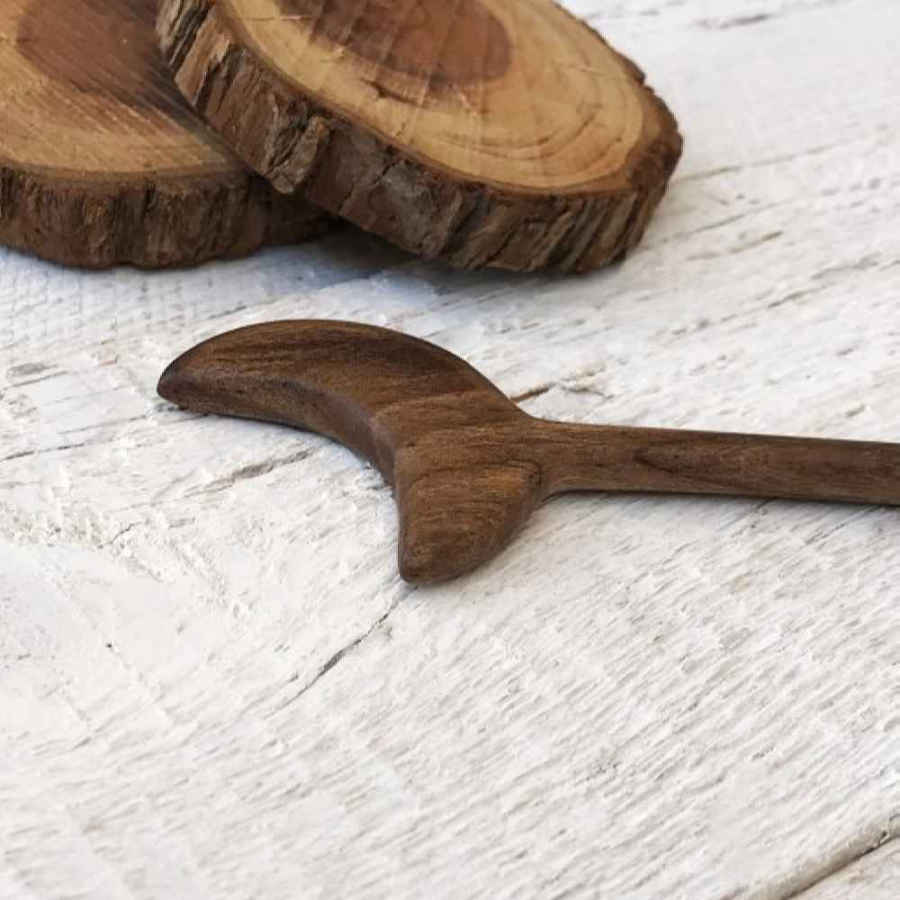 Holz-Haarnadel Handgefertigt Matter Mond-Design Große Größe