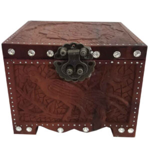 Handgeschnitzte Holz-Schmuckbox mit Blumen- und Vogel-Muster