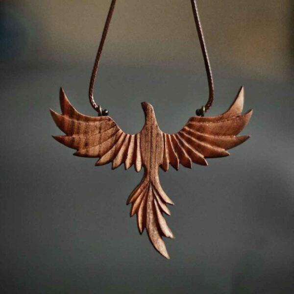 Holz-Halskette Handgefertigt mit Künstlerischem Stil Phoenix