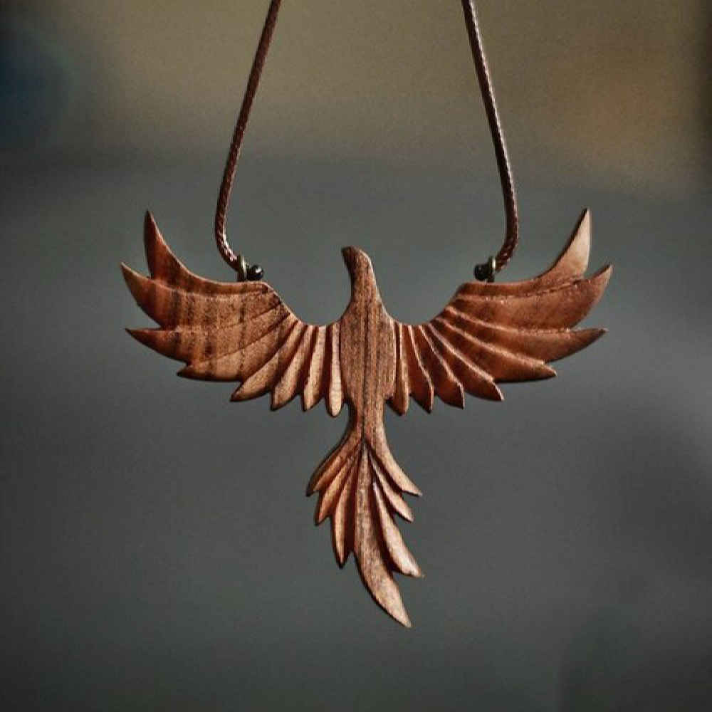 Holz-Halskette Handgefertigt mit Künstlerischem Stil Phoenix
