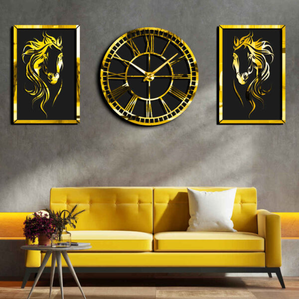 Moderne 3-teilige Wanduhr-Set Pferd