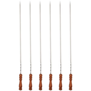 Set aus sechs Stahlspießen mit Holzgriff (60 cm) für Kebab und Grillen