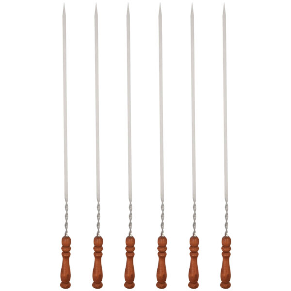 Set aus sechs Stahlspießen mit Holzgriff (60 cm) für Kebab und Grillen