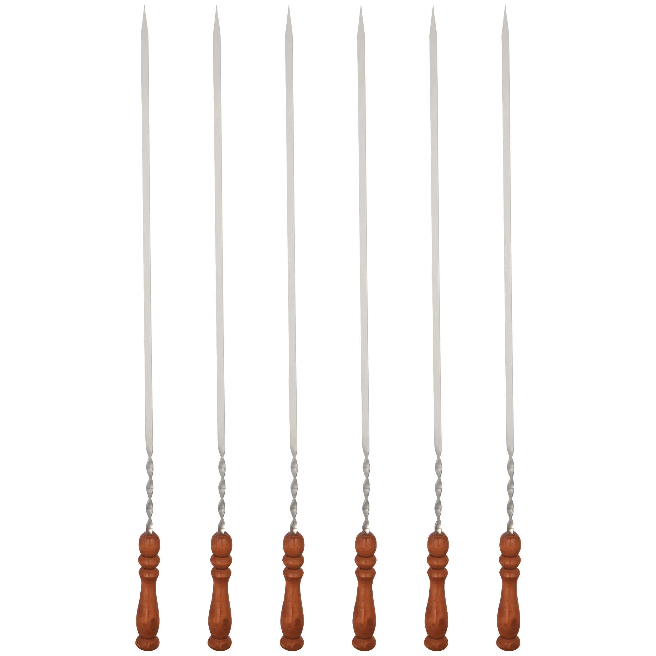 Set aus sechs Stahlspießen mit Holzgriff (60 cm) für Kebab und Grillen