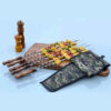 Set aus sechs Stahlspießen mit Holzgriff (63 cm) für Kebab und Grillen