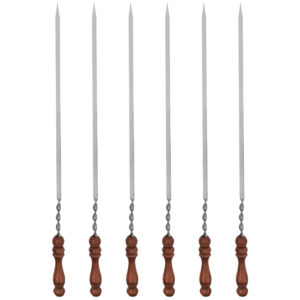 Set aus sechs Stahlspießen mit Holzgriff (63 cm) für Kebab und Grillen