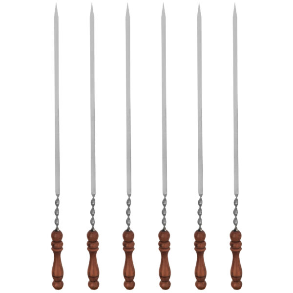 Set aus sechs Stahlspießen mit Holzgriff (63 cm) für Kebab und Grillen