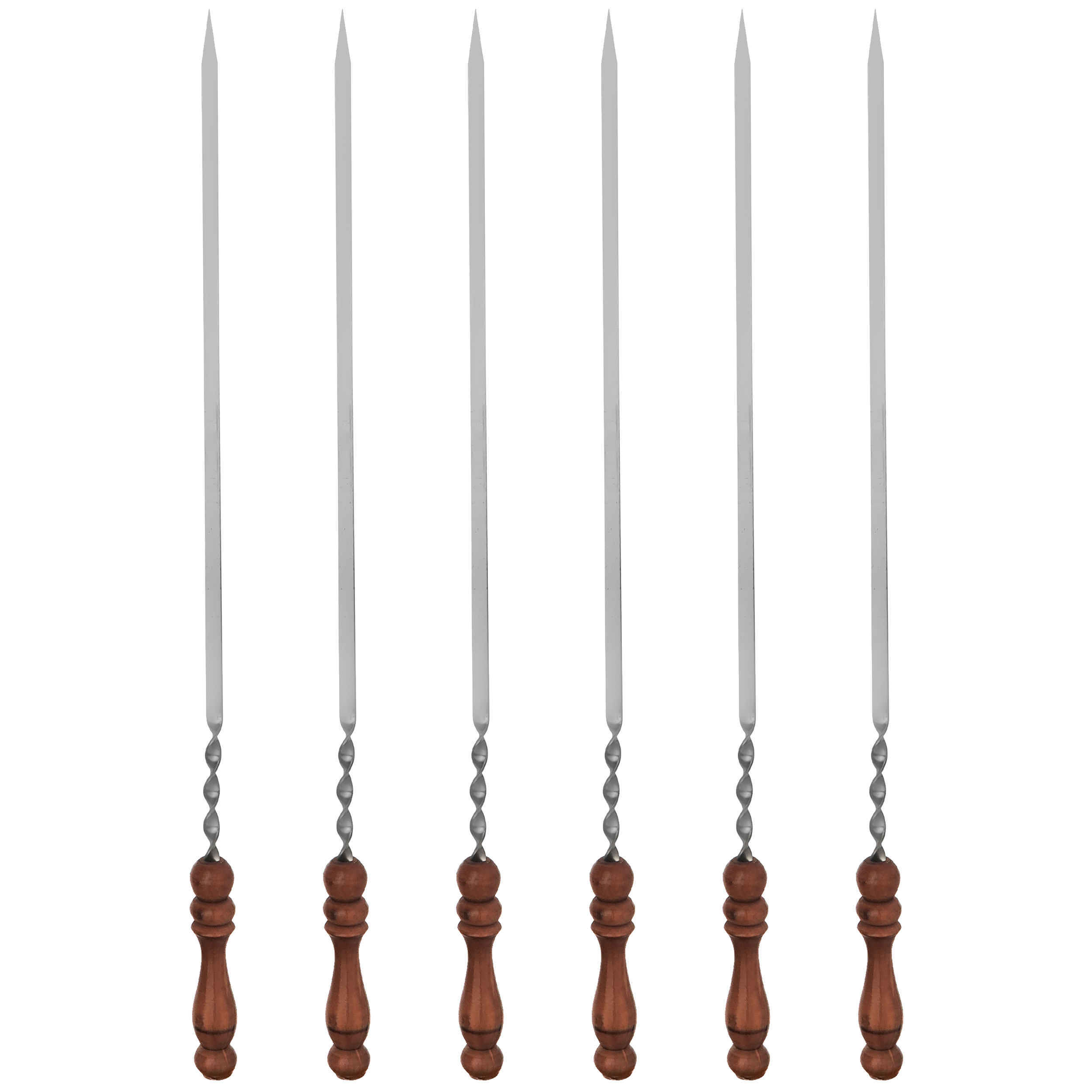 Set aus sechs Stahlspießen mit Holzgriff (63 cm) für Kebab und Grillen
