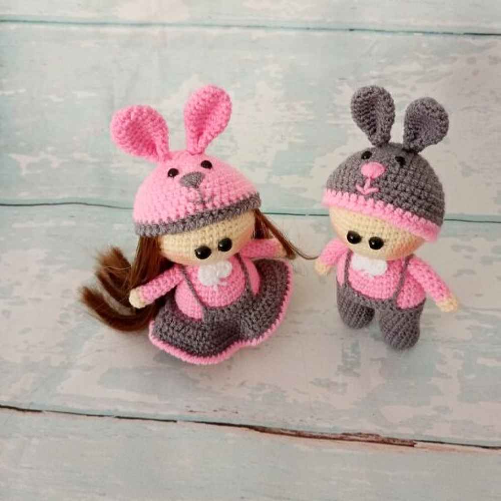 Amigurumi Handgemachte Gehäkelte Puppe – Set aus 2 Fantasiepuppen | Weiches Kuscheltier