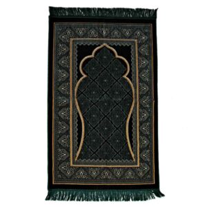 Islamischer Gebetsteppich Gepolstert Samt-Sajadah mit grünem Mihrab-Design für Muslime