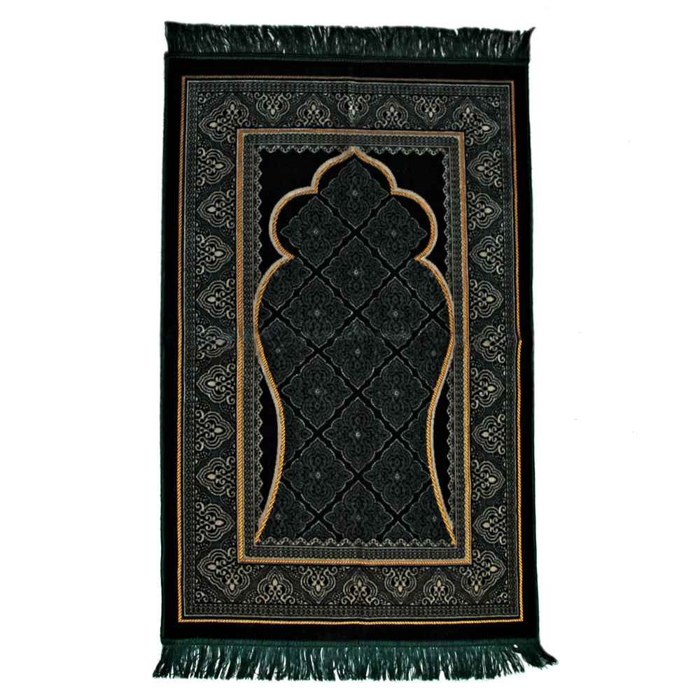 Islamischer Gebetsteppich Gepolstert Samt-Sajadah mit grünem Mihrab-Design für Muslime