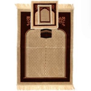 Islamischer Gebetsteppich Gepolstert Samt-Sajadah mit Kaaba- und Mihrab-Design für Muslime