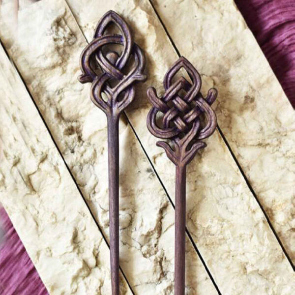 Holz-Haarnadel Handgefertigt Matter Keltisch Große Größe Eslimi