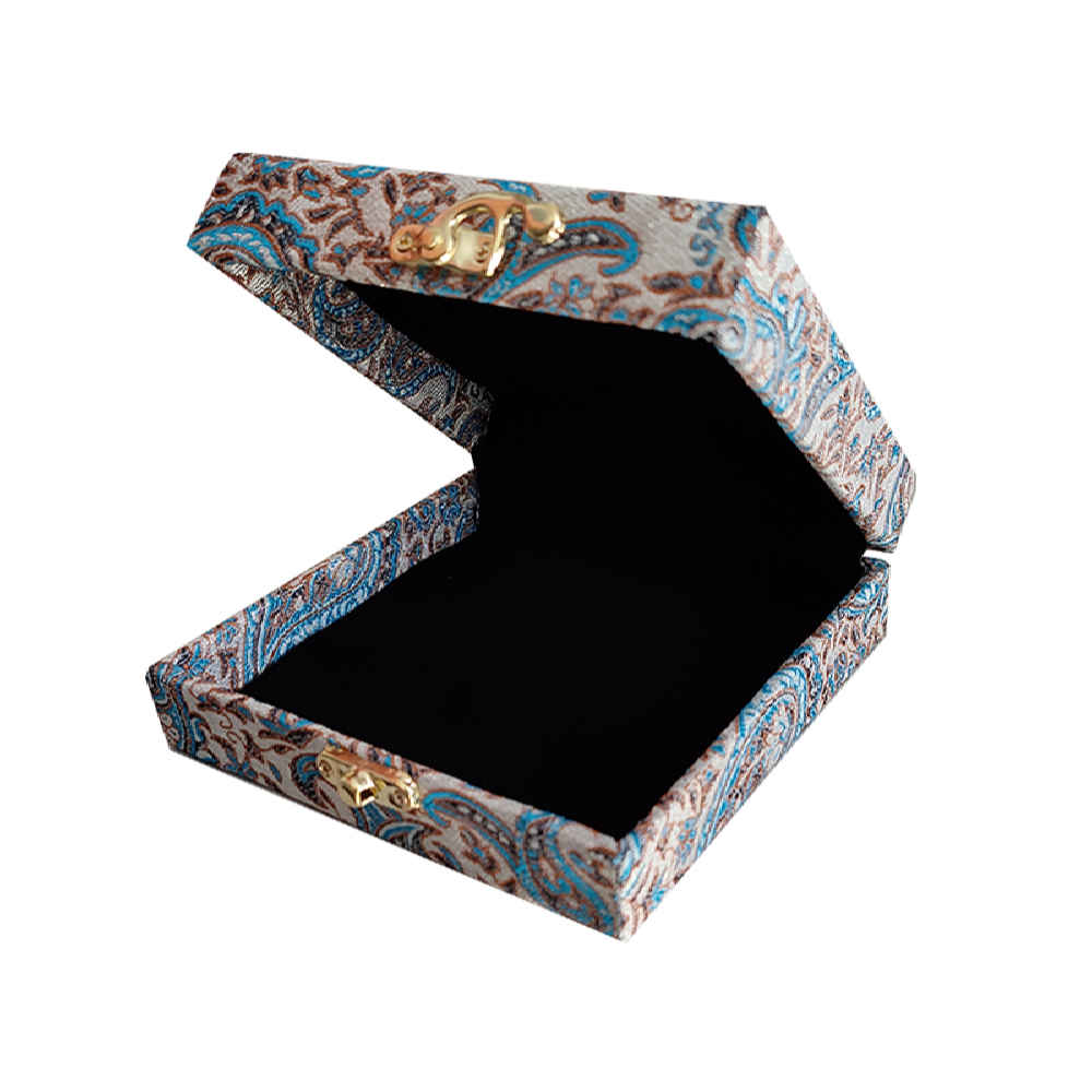 Holz- und Stoff-Schmuckbox handgefertigt mit persisch inspiriertem Paisley-Muster