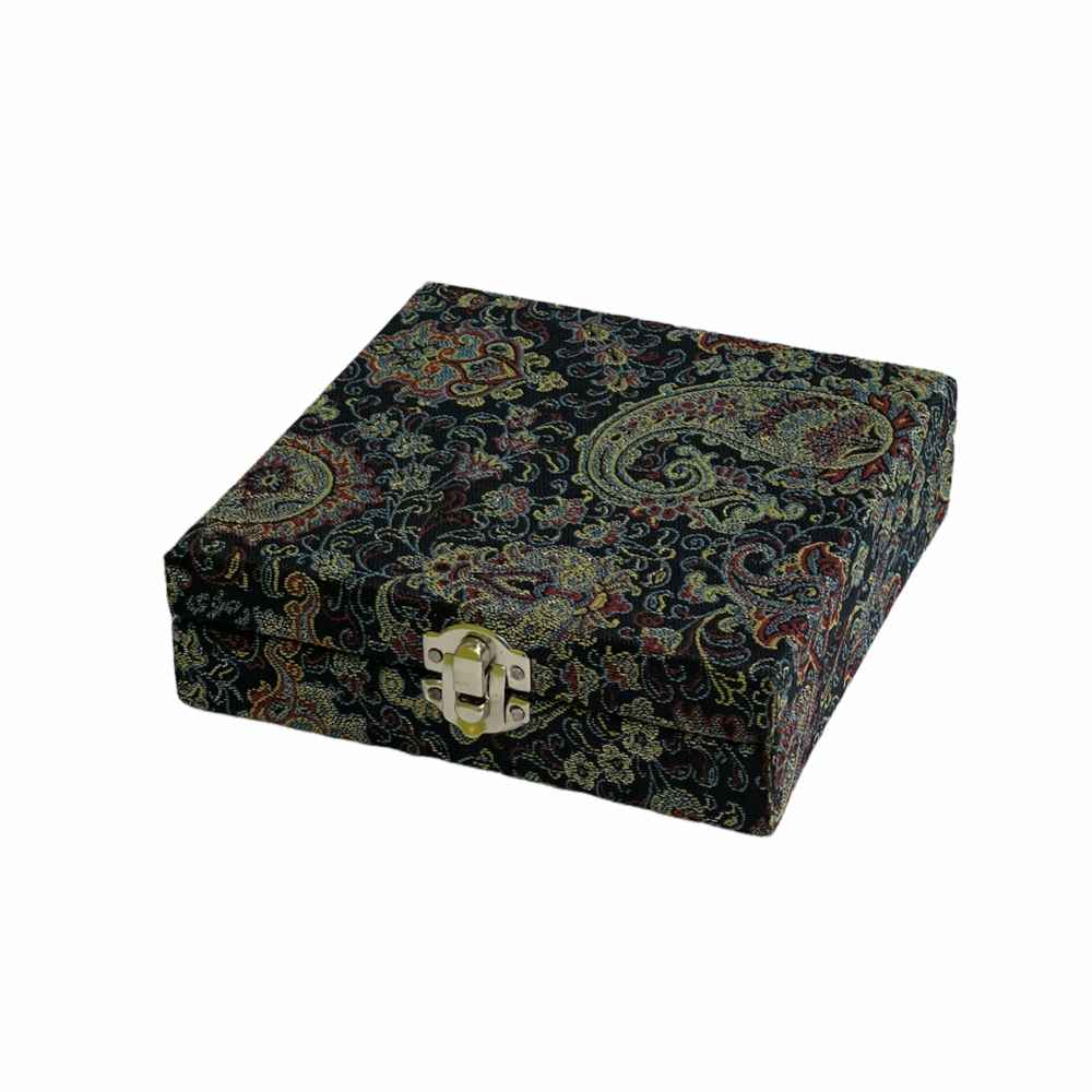 Holz- und Stoff-Schmuckbox handgefertigt mit persisch inspiriertem Muster - Rima