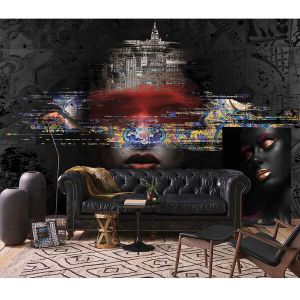 Schwarzes abstraktes Wandgemälde Modell Zhivar für moderne Innenräume