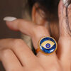 Stahl Siegelring mit Lapislazuli Resinüberzug und vergoldet Cheshm Symbol