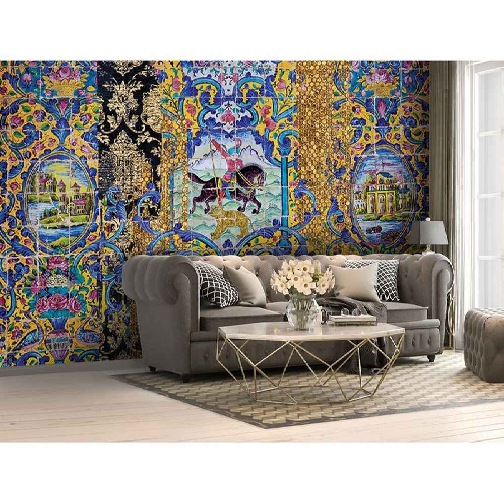 Persisches blaues traditionelles Wandgemälde Modell Pferd für moderne Innenräume