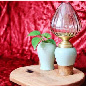 Künstlerische Tischlampe aus Keramik, handgefertigt mit Vasen-Set