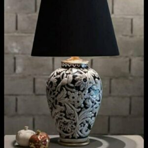 Keramikvase Tischlampe handgefertigt mit Stoffschirm Floral