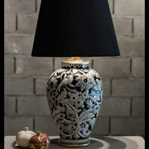 Keramikvase Tischlampe handgefertigt mit Stoffschirm Floral