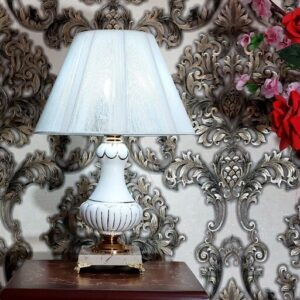 Keramikvase Tischlampe handgefertigt mit Stoffschirm Hanan