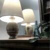 Akzent Holz-Tischlampe Handgefertigt Creme & Braun Jinara