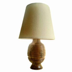 Akzent Holz-Tischlampe Handgefertigt Creme & Braun Jinara