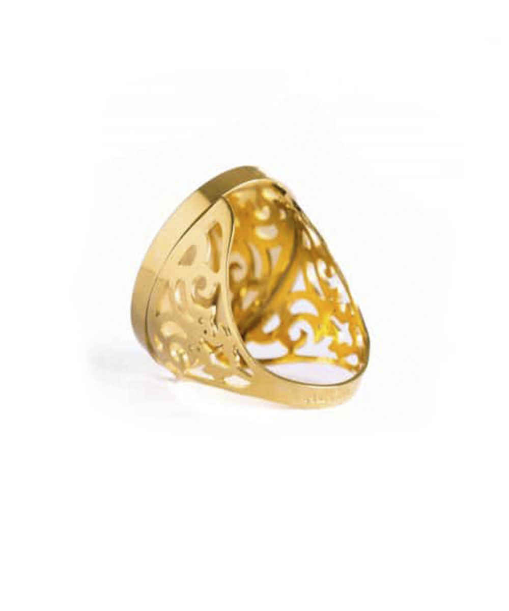 Stahl Siegelring mit Granat Resinüberzug und vergoldet Man Kalligraphie