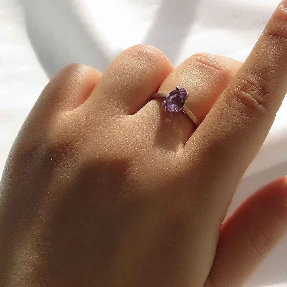 Lila Amethyst Silberring für Damen Zarif