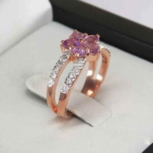 Lila Amethyst Silberring für Damen Blume