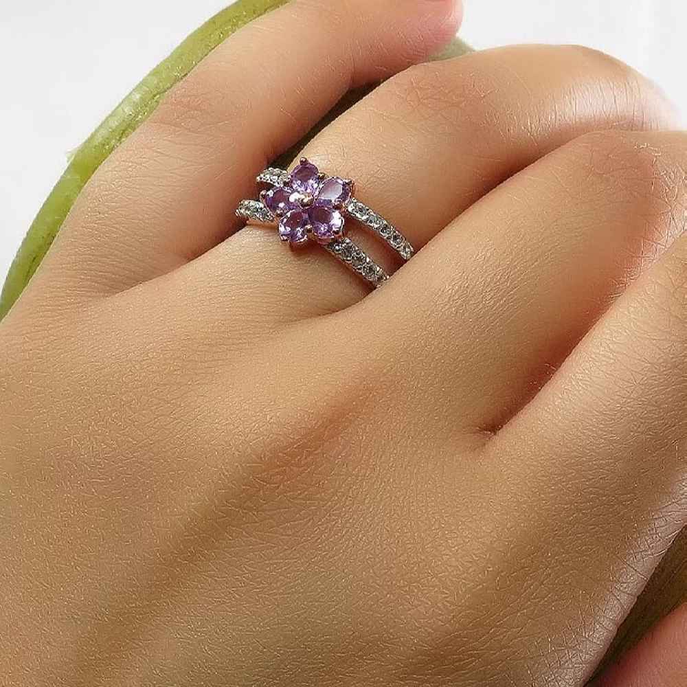 Lila Amethyst Silberring für Damen Blume