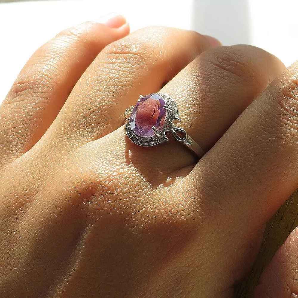 Lila Amethyst Silberring für Damen Nazi