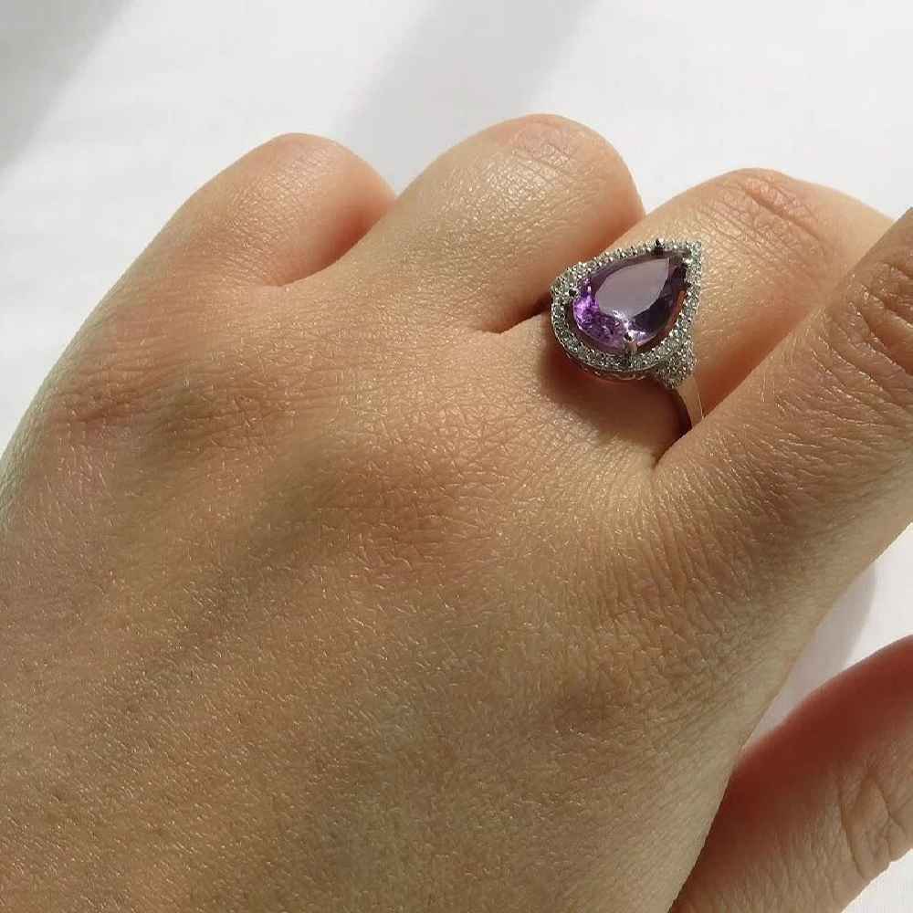 Lila Amethyst Silberring für Damen Fakher