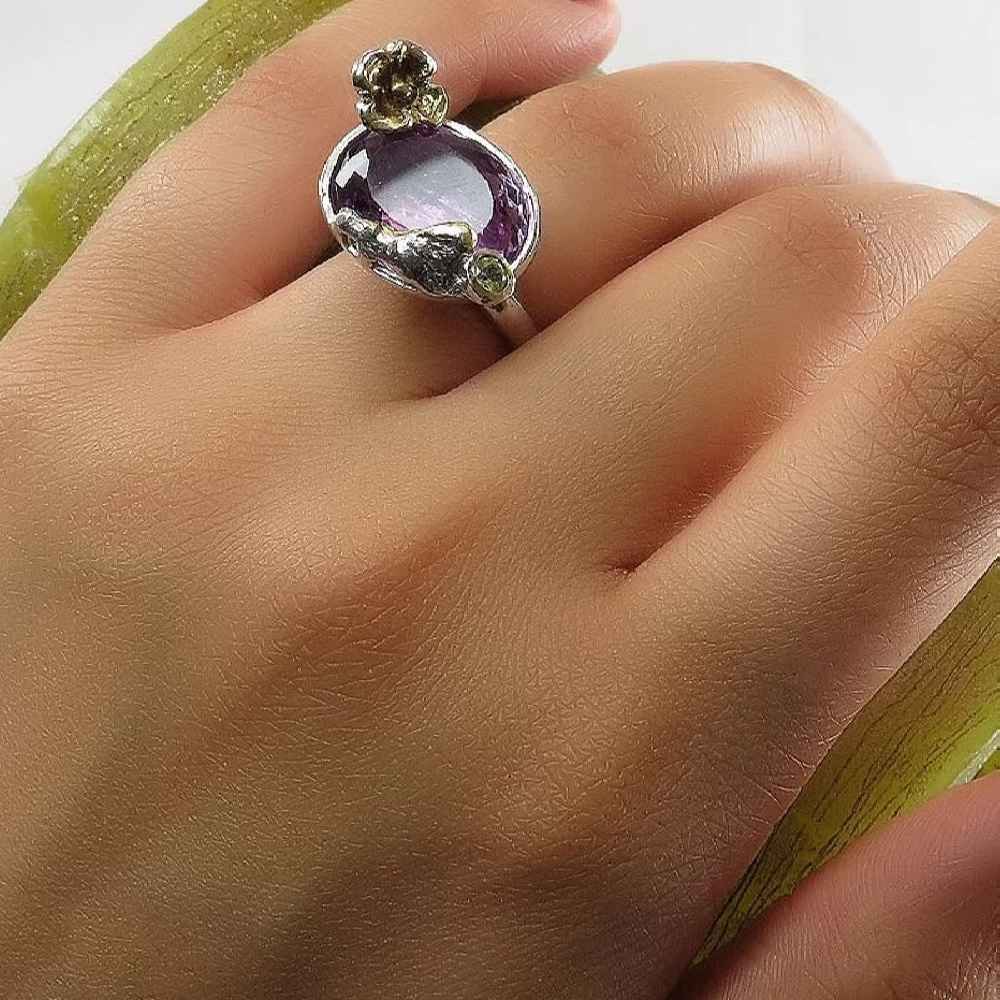 Lila Amethyst Silberring für Damen Bahar