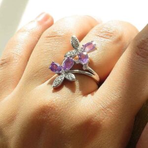 Lila Amethyst Silberring für Damen Schmetterling