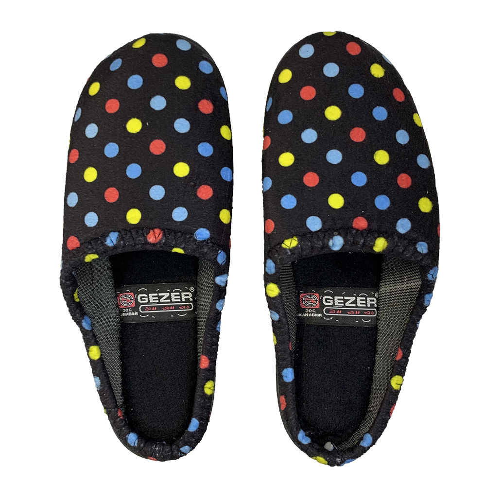 Weiche schwarze Hausschuhe für Damen Modell Polka Dots