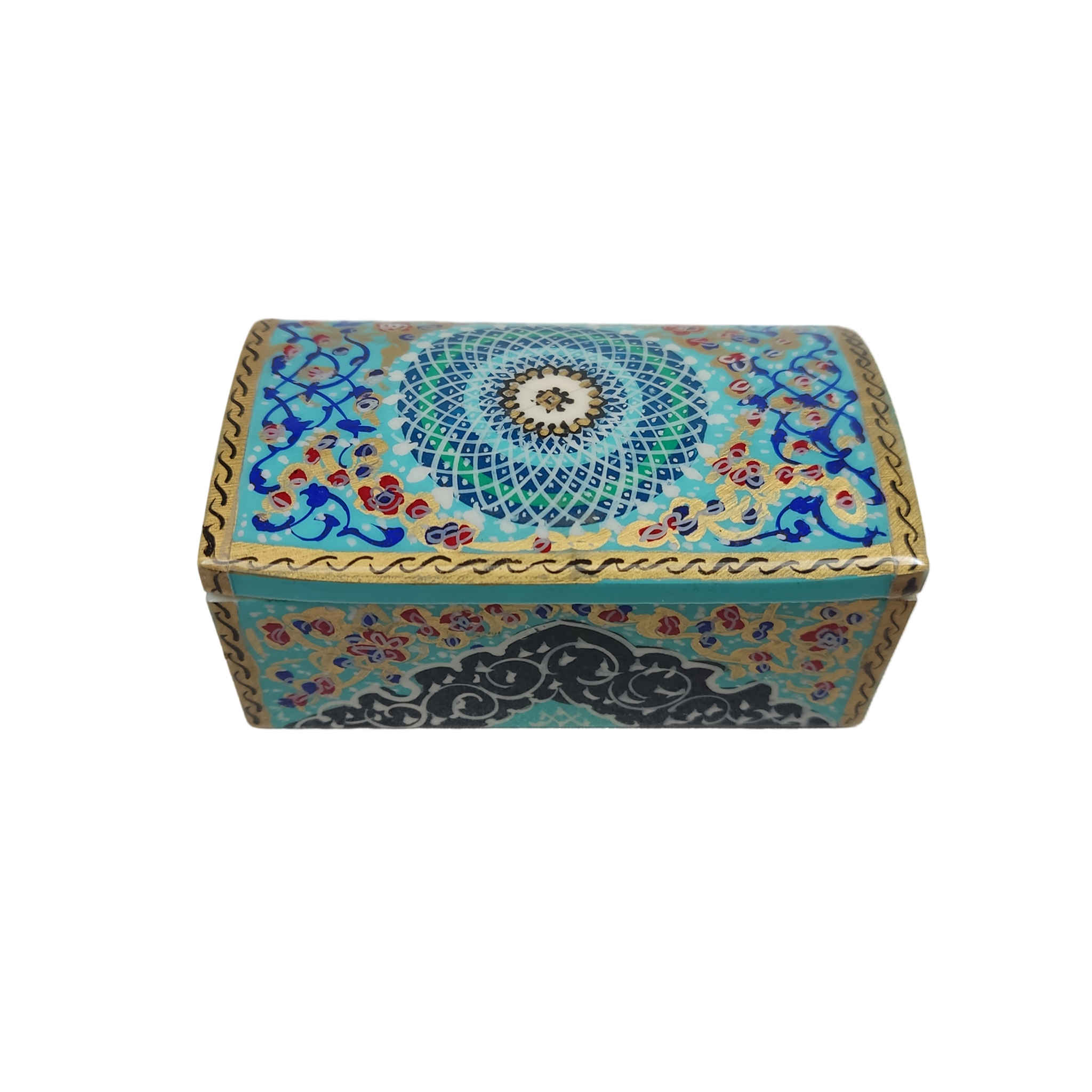 Handgefertigte Knochen-Schmuckbox mit persisch inspiriertem Tazhib-Muster