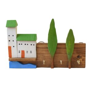 Dekorativer & handgefertigter Wand-Schlüsselhalter mit Design Dorf