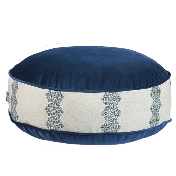 Bohemian großer runder Samt-Pouf, inspiriert von persischer Kunst, Marineblau Afagh