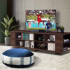 Bohemian großer runder Samt-Pouf, inspiriert von persischer Kunst, Marineblau Afagh