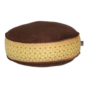 Bohemian großer runder Samt-Pouf, inspiriert von persischer Kunst, Braun Noyan