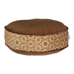 Bohemian großer runder Samt-Pouf, inspiriert von persischer Kunst, Braun Yaghma